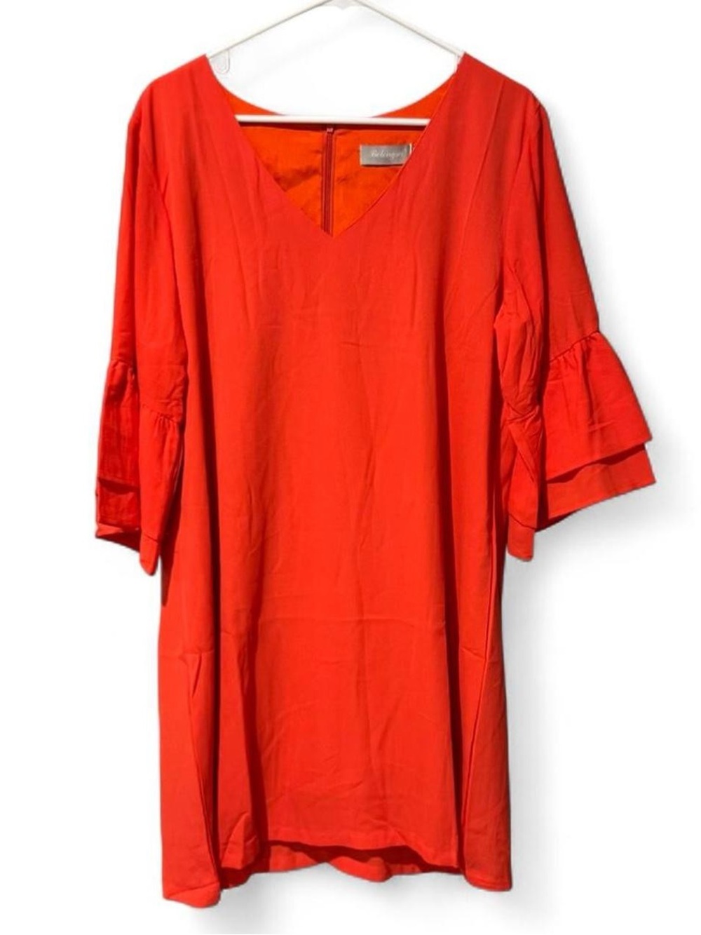 Women's Red V-Neck Ruffle Sleeve Tunic Dress